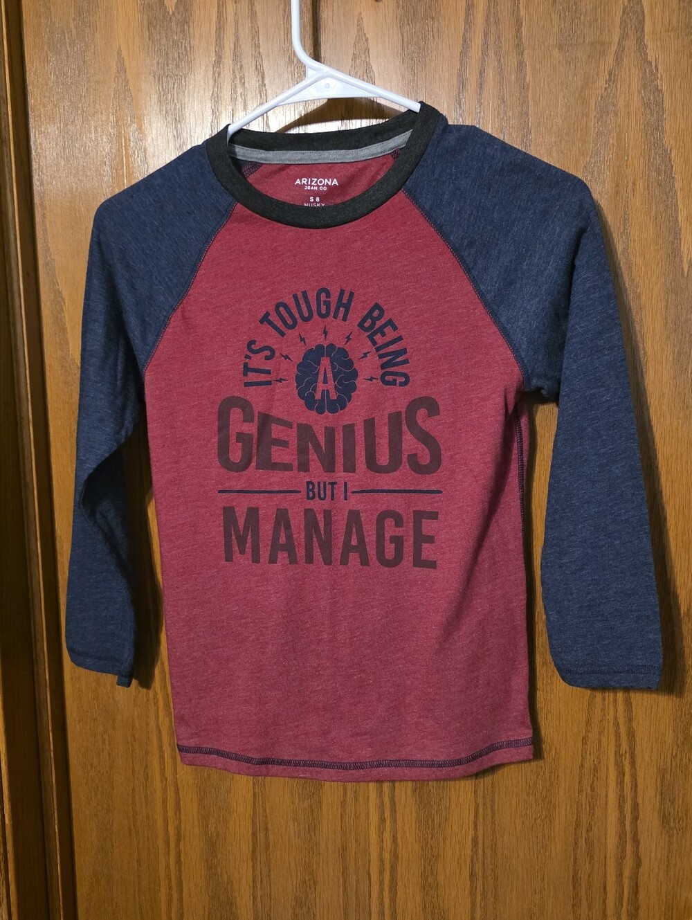 Arizona Jean Company Red & Navy Raglan Long-Sleeve Tee with 'Genius' Graphic